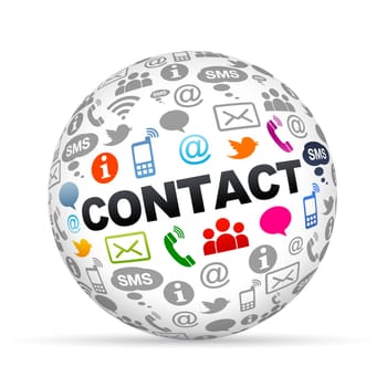 3D sphere with the contact us on white background.