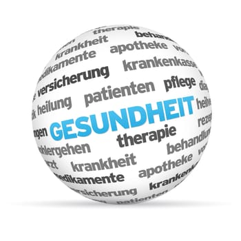 3d Gesundheit Word Sphere on white background.
