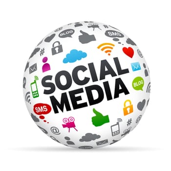 3D Social media sphere isoldated on white background.