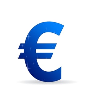 High resolution blue euro sign standing with stars.