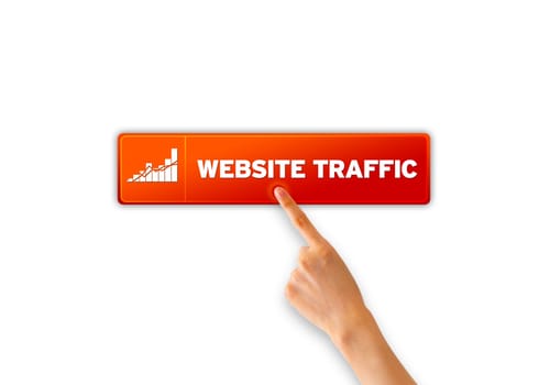 Finger pointing a an orange Website Traffic icon.