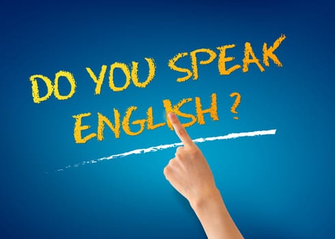 Hand pointing at a Do You Speak English Illustration.