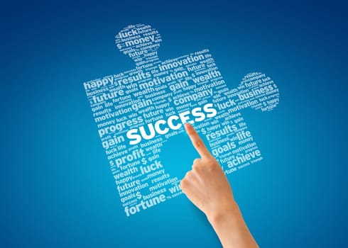 Hand pointing at a success puzzle piece.