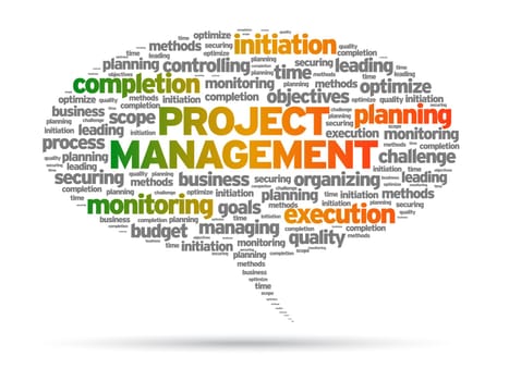 Project Management speech bubble illustration on white background.
