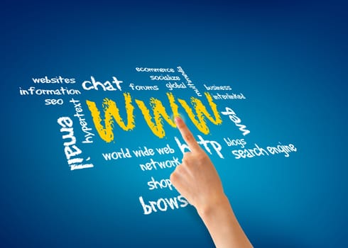 Finger pointing at a world wide web illustration.