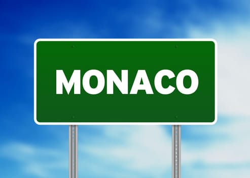 Green Monaco highway sign on Cloud Background.