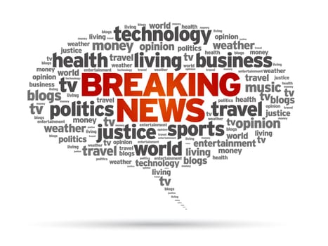 Breaking News speech bubble illustration on white background.