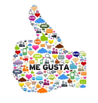 Thumbs up, Me Gusta button on white background.