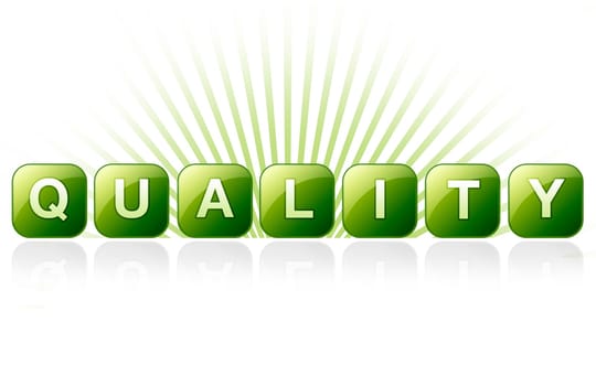 High resolution promotional graphic with the word quality.