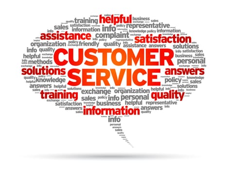 Customer Service speech bubble illustration on white background.