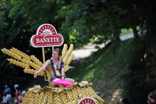 Lyon, France. July 13, 2013. Details of the advertising caravan of the stage 14 of the famous race Tour de France 2013.