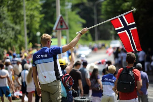 Lyon, France. July 13, 2013. Details of the advertising caravan of the stage 14 of the famous race Tour de France 2013.