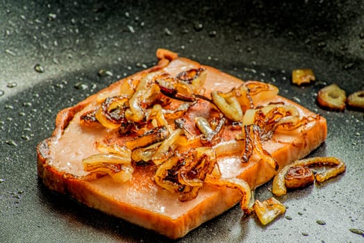 Leberkäse with onions