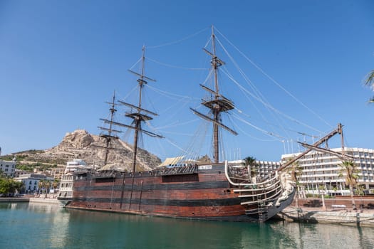 Replica of the historic Santisima Trinidad in the harbour of Alicante in Spain