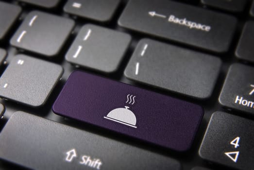 Gourmet key with Gourmet plate icon on laptop keyboard. Included clipping path, so you can easily edit it.