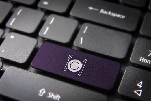Food key with plate and dishware icon on laptop keyboard. Included clipping path, so you can easily edit it.