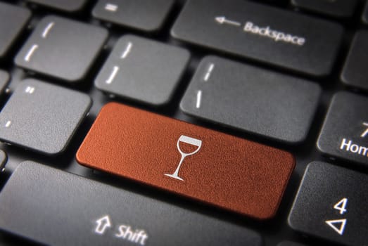 Food key with Wineglass icon on laptop keyboard. Included clipping path, so you can easily edit it.