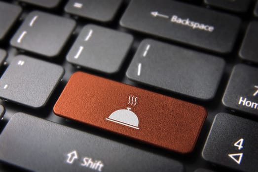 Food key with Gourmet plate icon on laptop keyboard. Included clipping path, so you can easily edit it.
