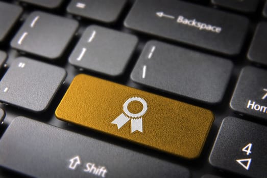 Business key with ribbon icon on laptop keyboard. Included clipping path, so you can easily edit it.