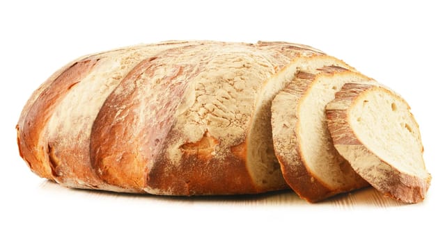 Large loaf of bread isolated on white background