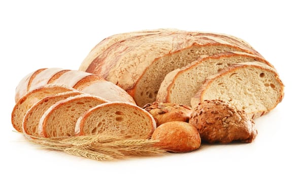 Composition with loafs of bread isolated on white background
