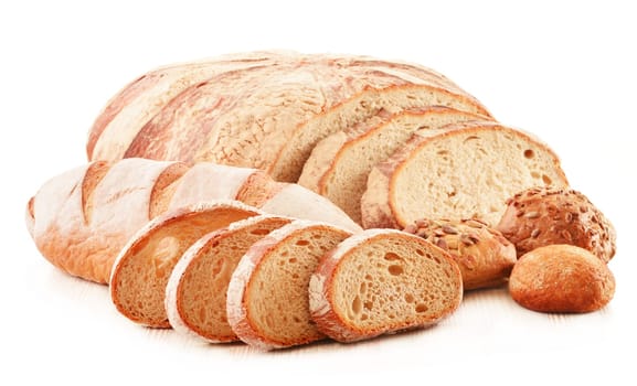 Composition with loafs of bread isolated on white background