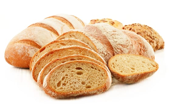 Composition with loafs of bread isolated on white background