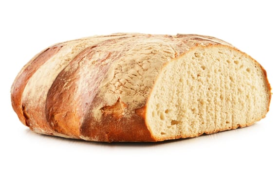 Large loaf of bread isolated on white background