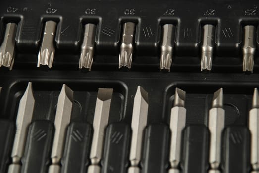 stock pictures of a set of drill bits used to make holes