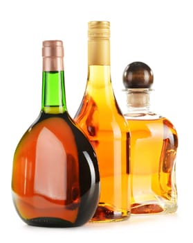 Assorted alcoholic beverages isolated on white background