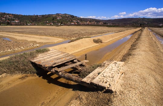View of Salt evaporation ponds in Secovlje, Slovenia