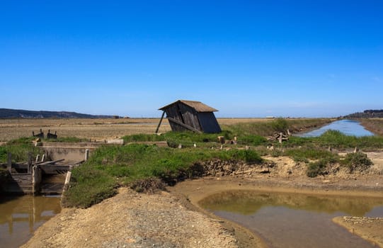 View of Salt evaporation ponds in Secovlje, Slovenia