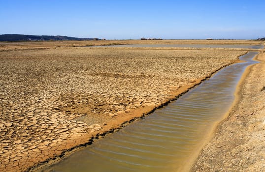 View of Salt evaporation ponds in Secovlje, Slovenia