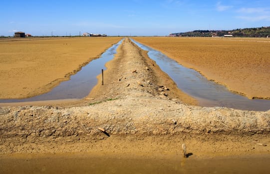 View of Salt evaporation ponds in Secovlje, Slovenia