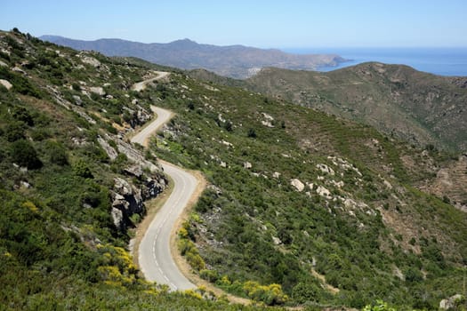 Details of a sinuous road on the Costa Brava in Spain.