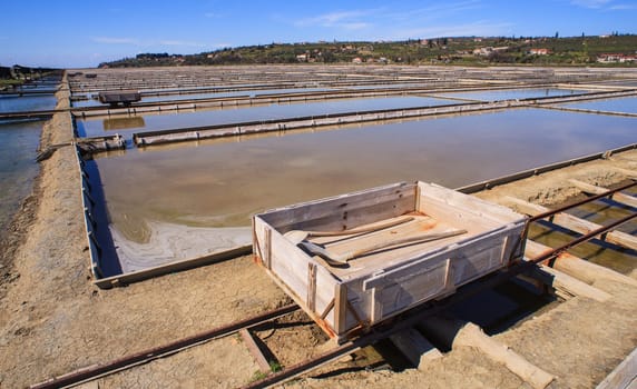 View of Salt evaporation ponds in Secovlje, Slovenia