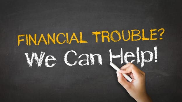 A person drawing and pointing at a Financial Trouble Chalk Illustration