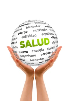 A person  holding a 3D Health Sphere ilsolated on white.