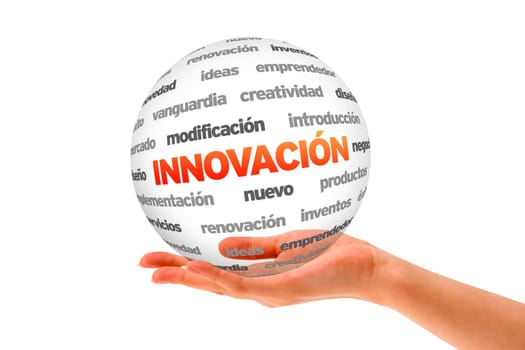 A person  holding a 3D Innovation Sphere ilsolated on white.