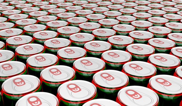 Aluminum drink cans, 3d rendered image