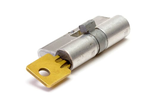 Lock with key on white