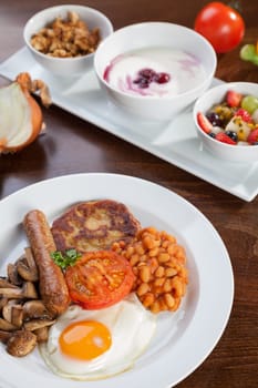English vegetarian breakfast and granola