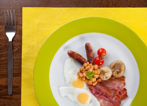 Full English breakfast with quail eggs