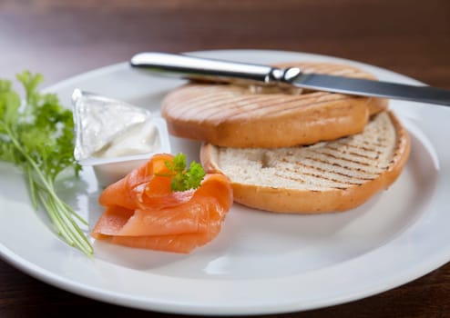 Bagel with cream cheese and salmon