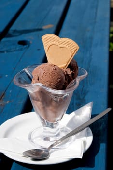 bowl of ice cream with chocolate cookie in Port Isaac in Cornwall