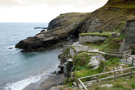 bay of the castle of King Arthur at Tintagel in Cornwall