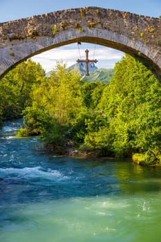 Old Roman stone bridge in Cangas de Onis, Spain