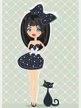 sweet girl and her black cat
