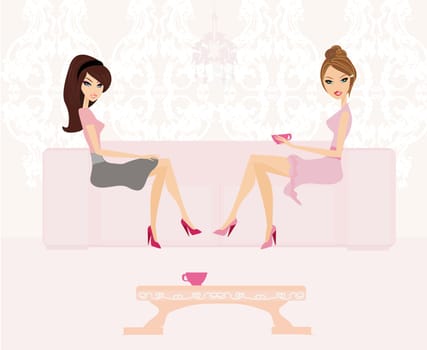 cute two pretty girls in coffee break