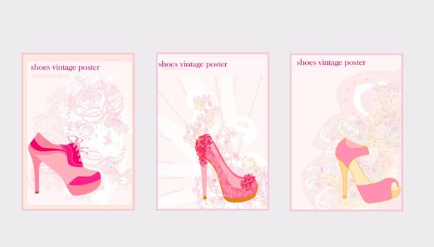 abstract shoes vintage poster set